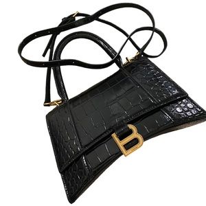 WOMEN’S HOURGLASS SMALL HANDBAG CROCODILE EMBOSSED IN BLACK
